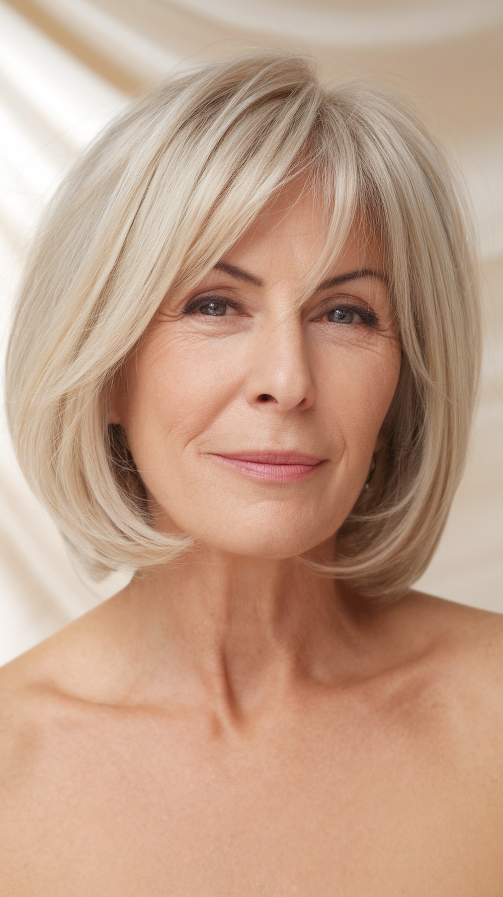 A woman with a chic bob hairstyle featuring subtle layers, showcasing a modern look.