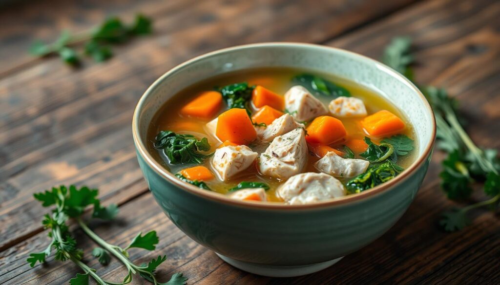 chicken soup with vegetables and herbs