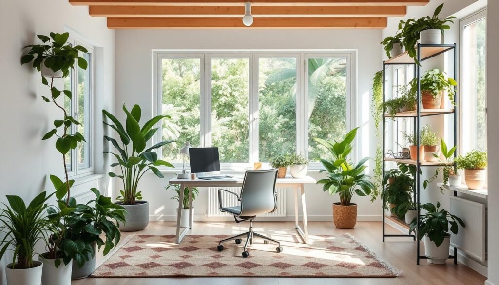 green workspace with plants