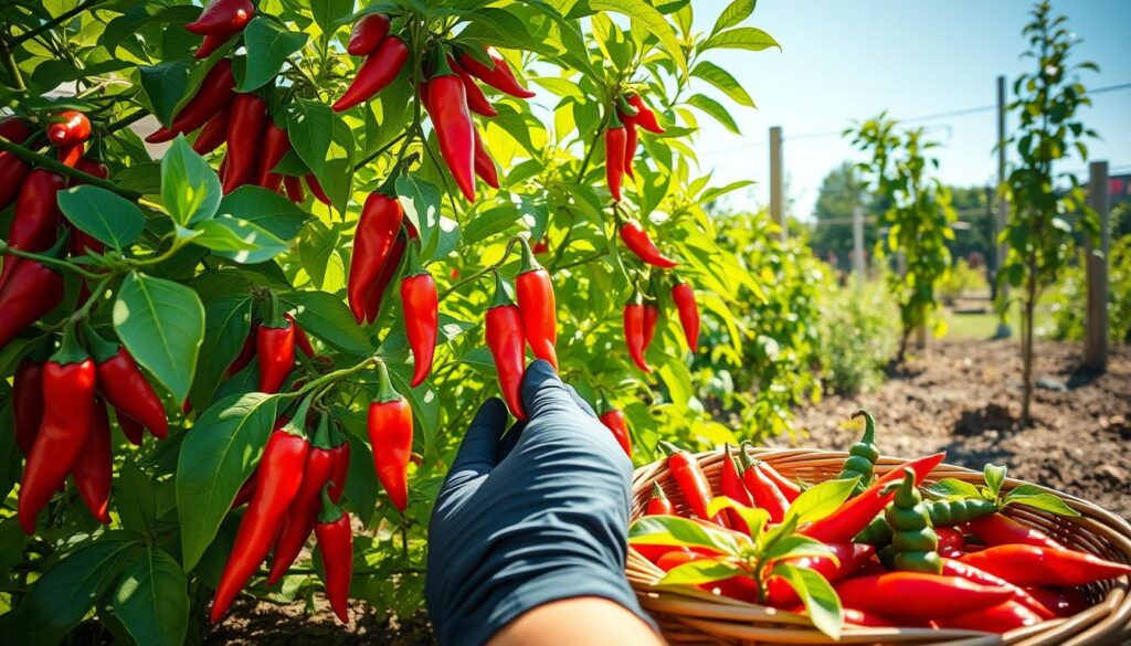 Harvesting cayenne peppers