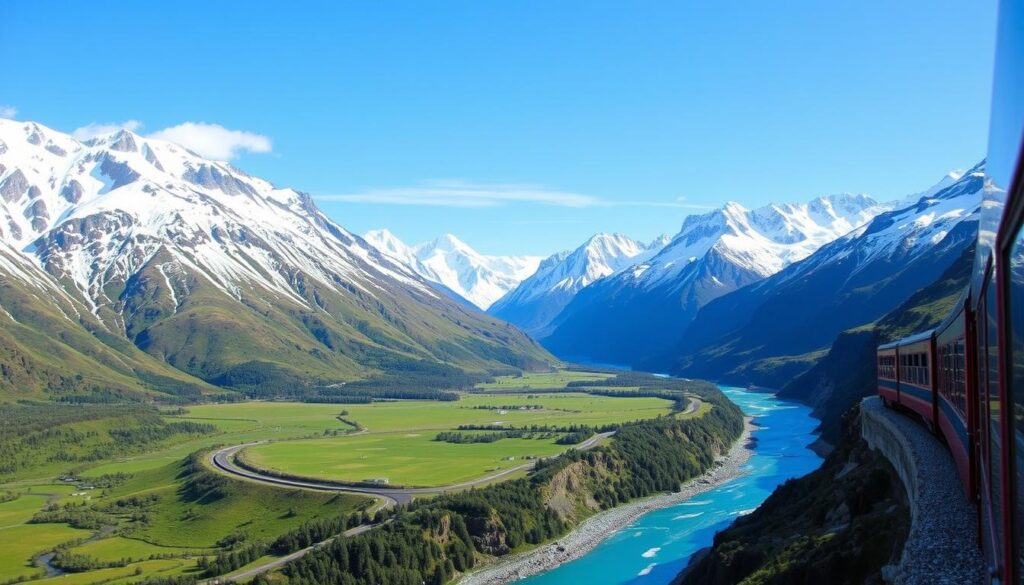 TranzAlpine train journey through the Southern Alps