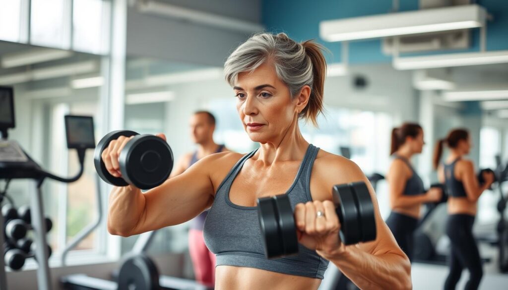 Woman over 50 doing strength training exercises