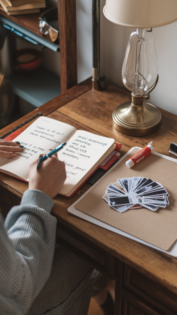 A person journaling their goals for 2025 before starting their vision board.