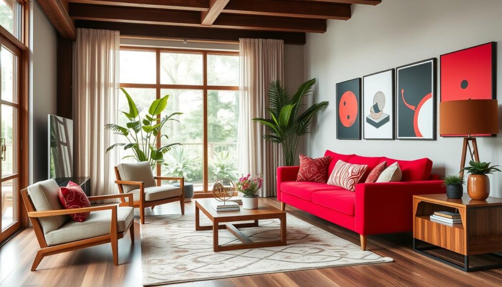 Cherry red accents in interior design