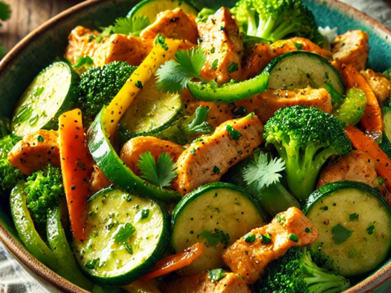 Green Chile Chicken Stir Fry Veggie Bowl