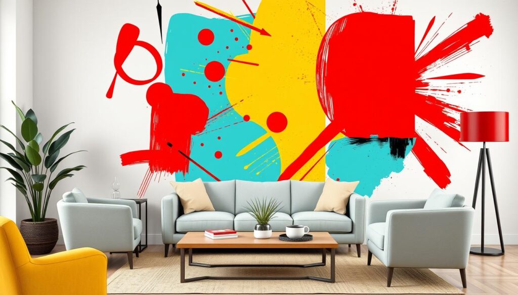 Modern pop art with cherry red accents