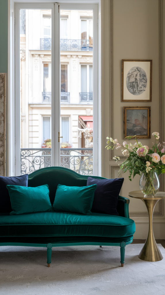 Velvet Accents and Luxury Living Room