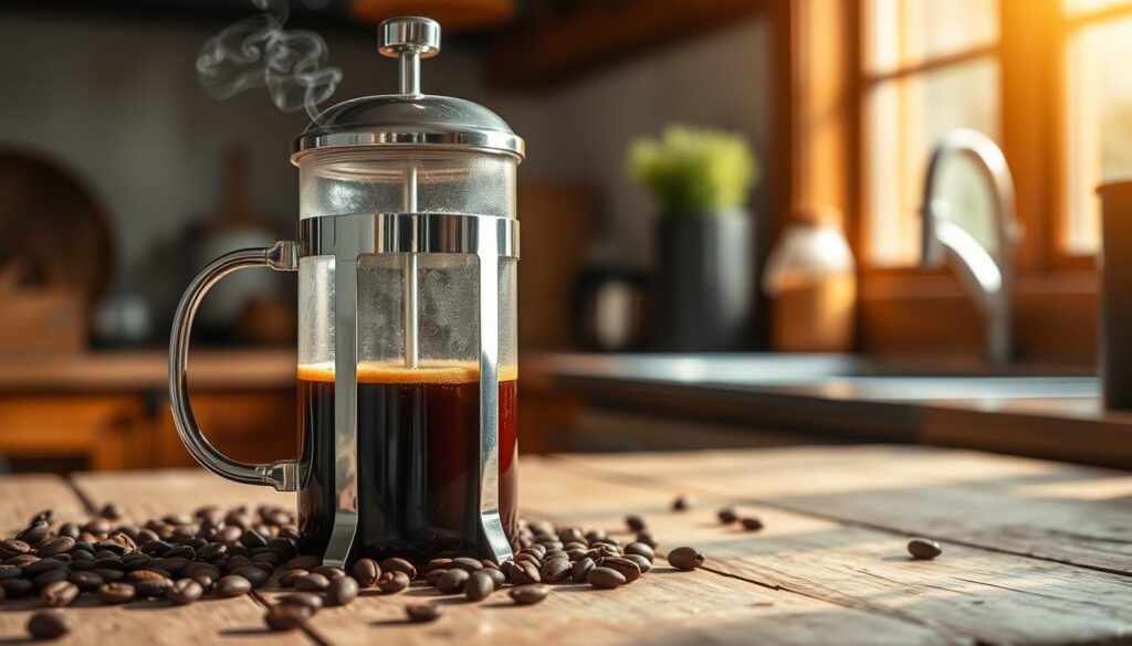 french press coffee brewing