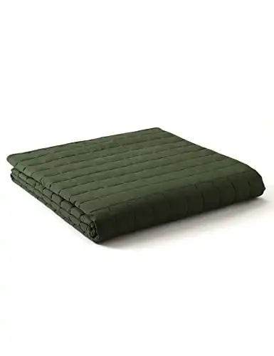 YnM Exclusive Weighted Blanket, Soothing Cotton, Smallest Compartments with Glass Beads, Bed Blanket for Two Persons of 90~160lbs, Ideal for Queen or King Bed (88x104 Inches, 20 Pounds, Army Green)