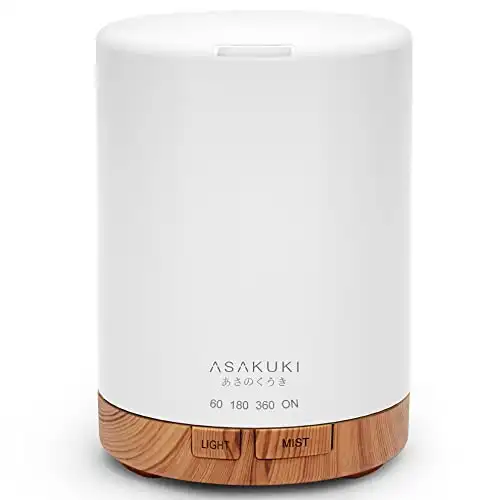 ASAKUKI 300ML Essential Oil Diffuser, Quiet 5-in-1 Premium Humidifier, Home Fragrance Aroma Diffuser with 7 LED Color Changing Light and Auto-Off Switch -Light Brown