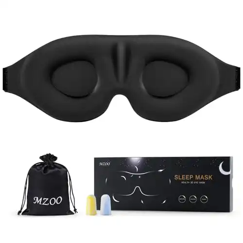 MZOO Sleep Eye Mask for Side Sleeper Men Women, Zero Eye Pressure 3D Sleeping Mask, Light Blocking Patented Design Night Blindfold, Soft Eye Shade Cover for Travel, Black