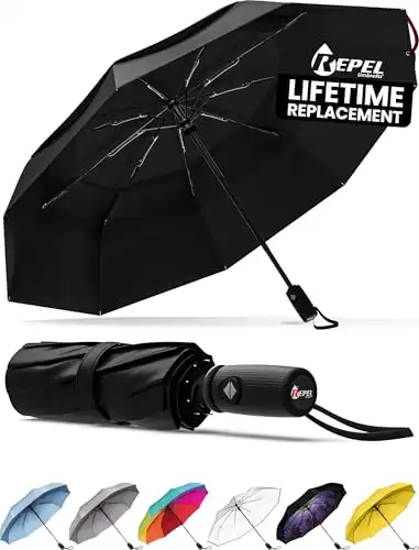 Repel Umbrella Windproof Travel Umbrellas for Rain Easy Auto Open Close, Durable & Compact Umbrella, Strong Fiberglass Frame, Waterproof Canopy Backpack, Purse, Portable Umbrella f...