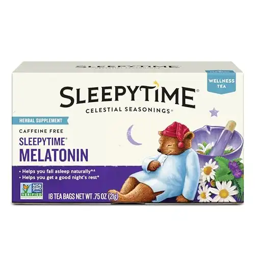 Celestial Seasonings Sleepytime Wellness Tea Plus Melatonin, Caffeine Free, 18 Tea Bags Box