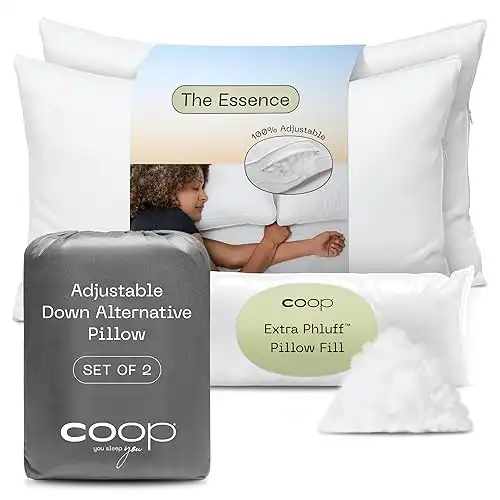 Coop Home Goods Essence Down Alternative Pillow Set of 2, Queen Size, Best Pillows for Sleeping, Adjustable Alternative to Down Pillows, Luxury Hotel Pillow for Back, Stomach or Side Sleepers