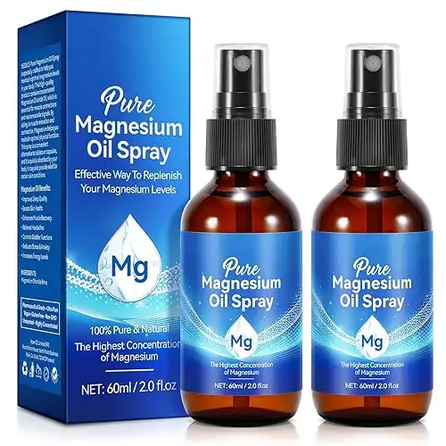 Pure Magnesium Oil Spray, Organic Natural Magnesium Oil Spray for Feet, Body, Skin, Topical Products (2 Pack)