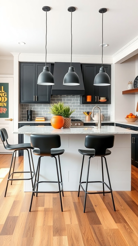 Stylish black counter stools in a modern kitchen setting