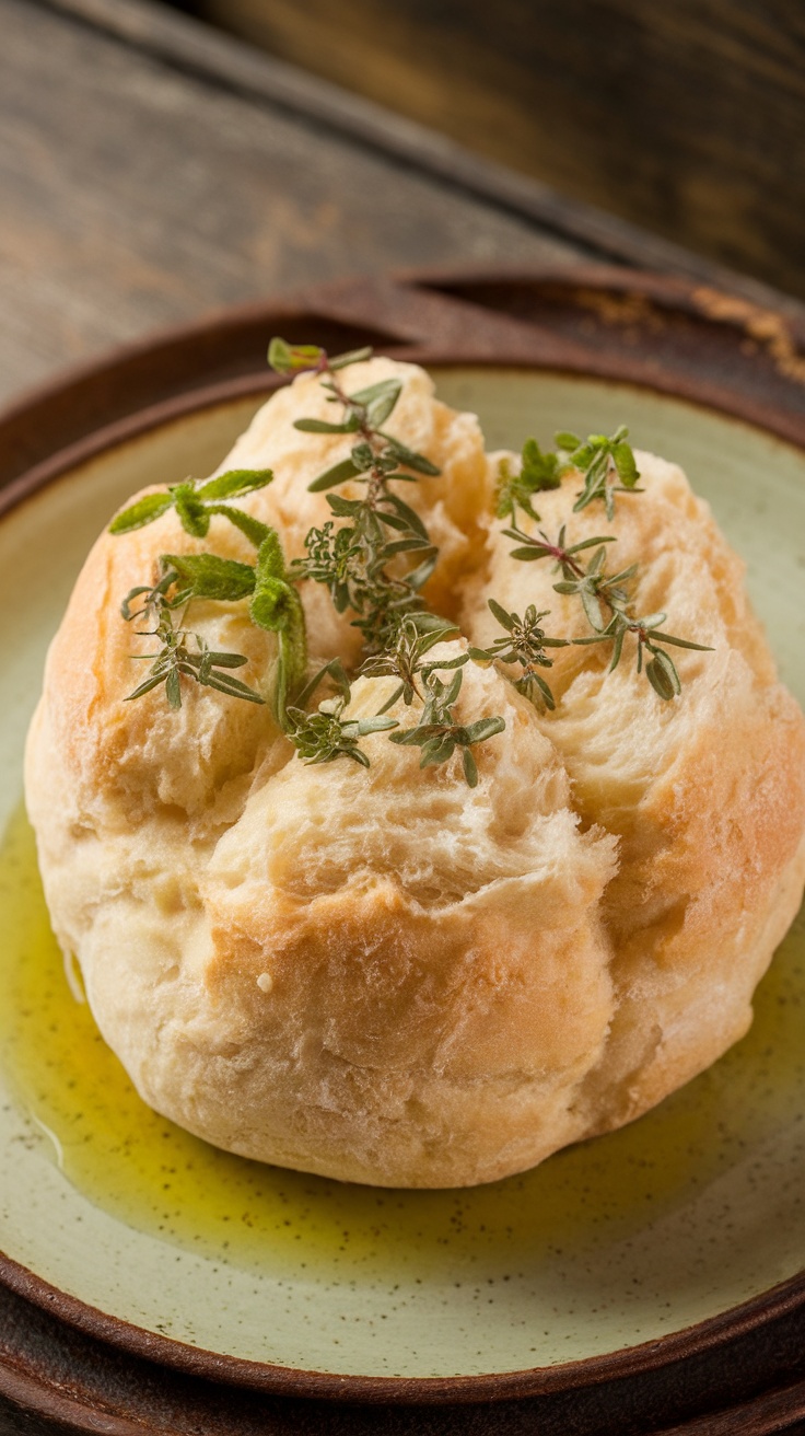 A freshly baked cloud bread topped with herbs