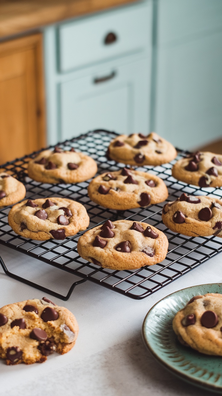 Delicious coconut flour chocolate chip cookies on a cooling rack