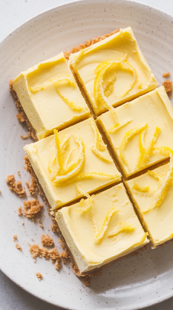 Creamy Lemon Cheesecake Bars with a smooth lemon topping and a crunchy crust