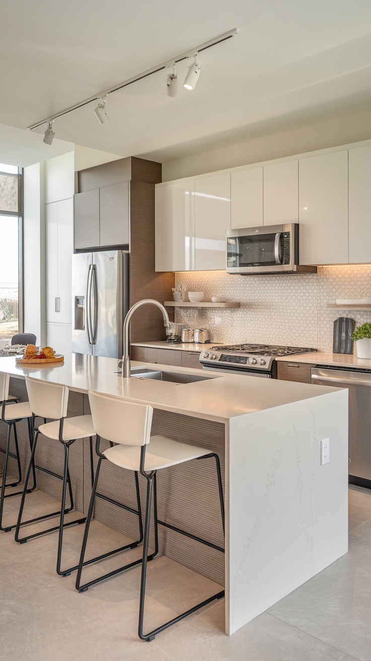 Modern luxury kitchen with sleek design and functional layout.