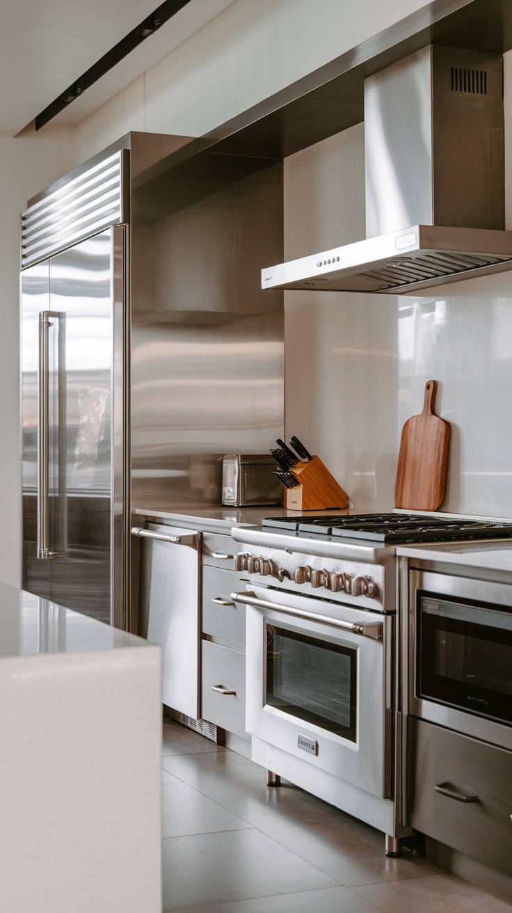 Modern luxury kitchen featuring high-end stainless steel appliances.