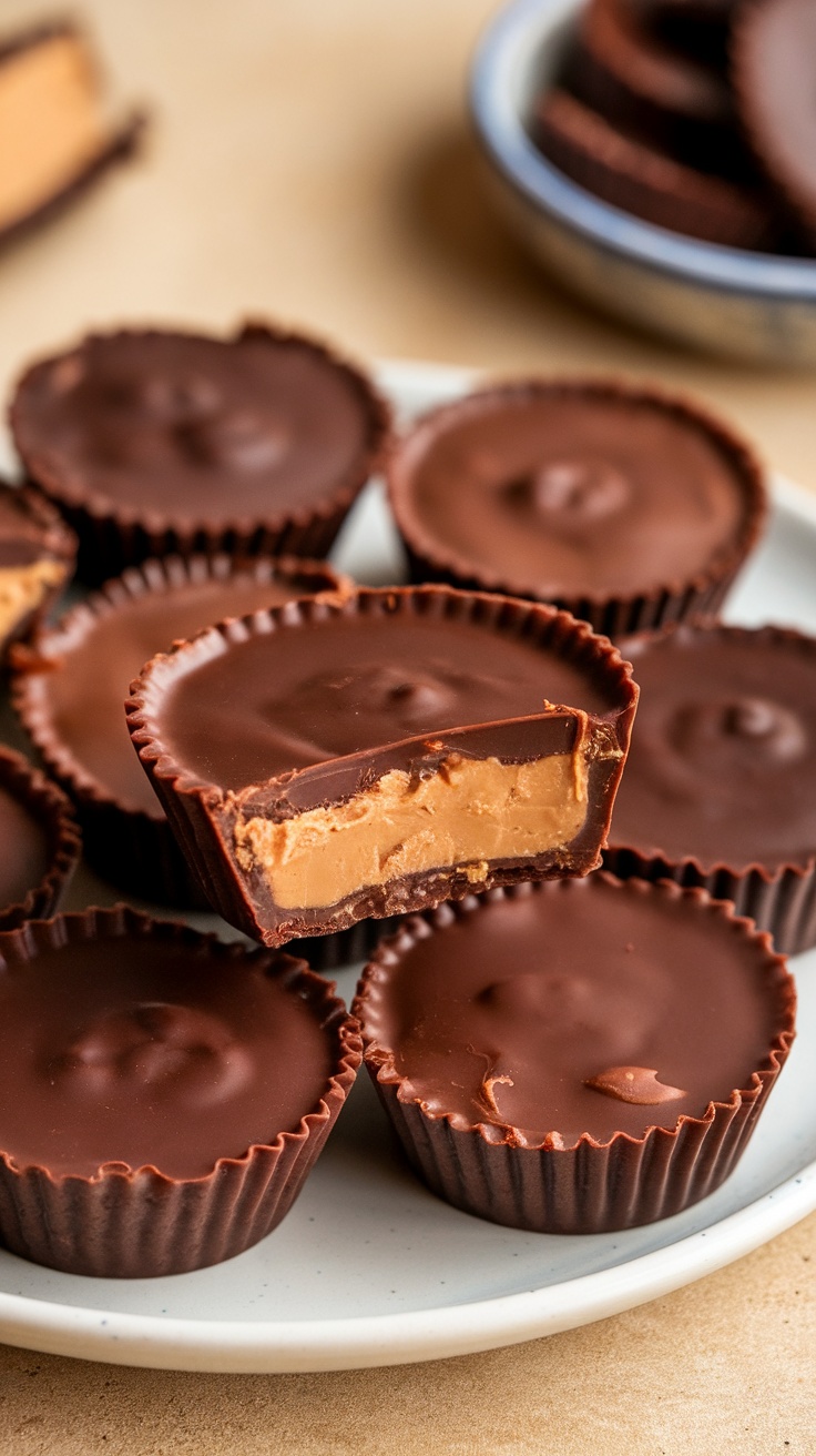 Keto peanut butter cups with a creamy filling.