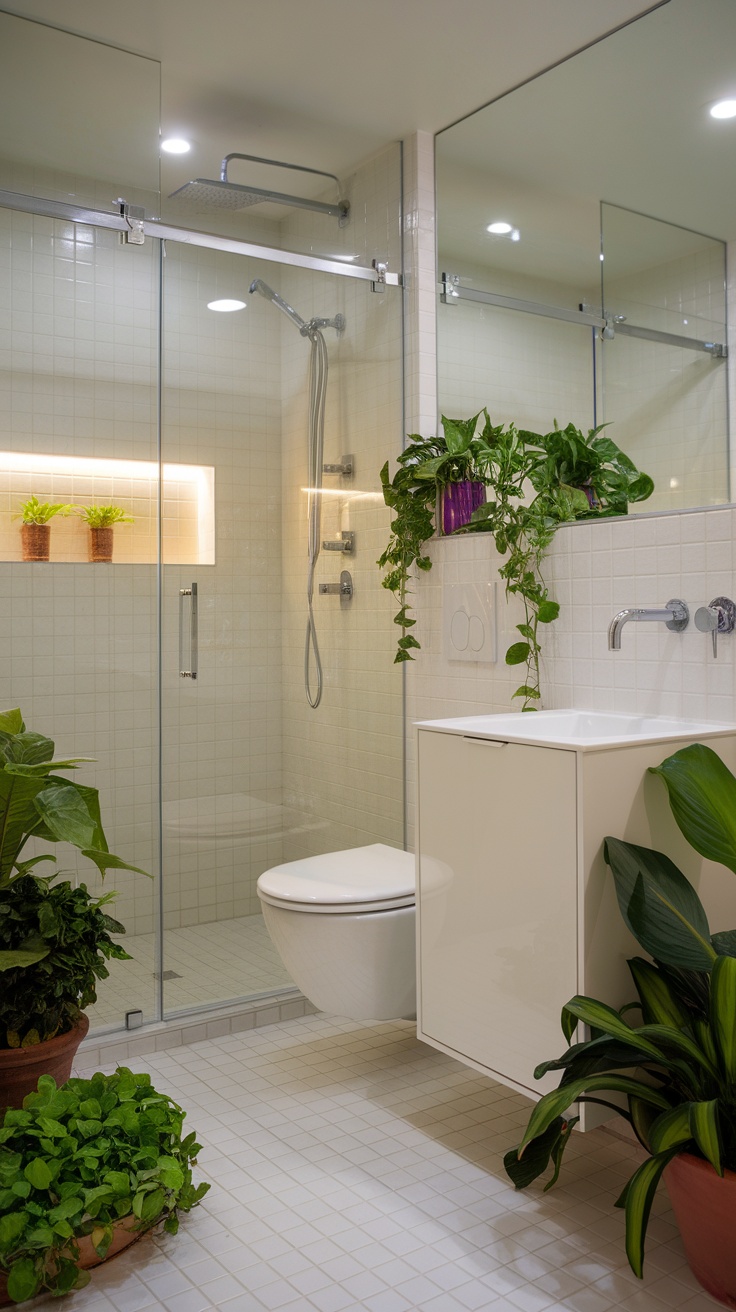 Modern bathroom featuring lush greenery, clean lines, and a sleek design.