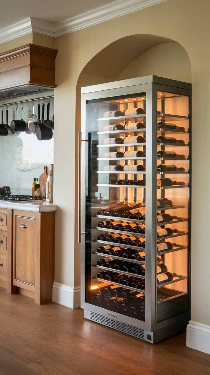 Modern luxury kitchen with a stylish wine cooler