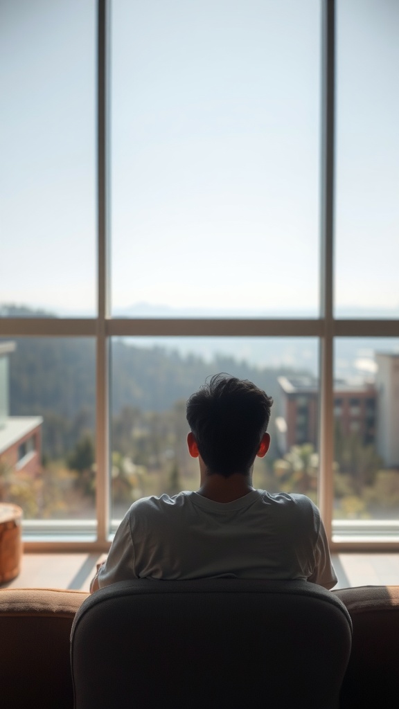 Person looking out of a window, practicing visualization