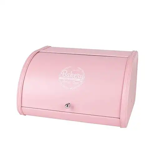 KL X458 Pink Bread Box Roll Top, Metal Bread Box for Kitchen Countertop, Large Capacity, Keeps Bakery Items Fresh Longer, Bread Bin for Kitchen Countertop, Breadbox to Store Cookies, Bagels, Muffins