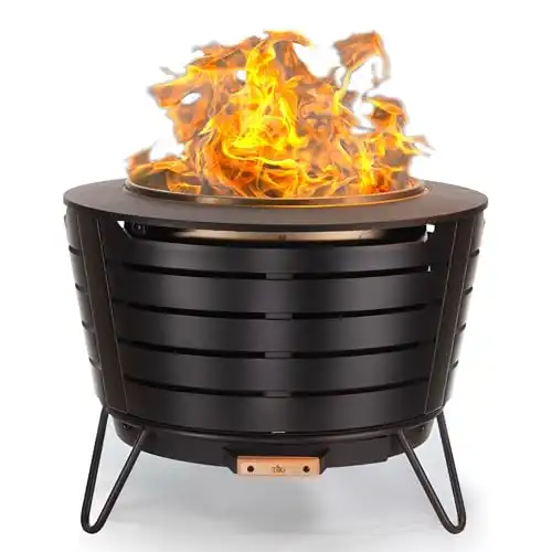 Tiki 25-Inch Smokeless Patio Fire Pit, Wood Burning with Removable Ash Pan & Weather-Resistant Cover, Modern Black Design Ideal Outdoor Smokeless Fire Pit for Backyard & Patio