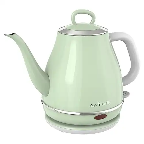 Electric Gooseneck Kettle, 1L 1500W Fast Boil, 100% Stainless Steel BPA Free Pour-Over Coffee & Tea Kettle, Water Boiler with Auto Shut & Boil-Dry Protection, Green