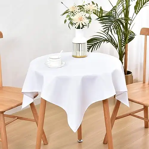 Wolkemer Small Square Tablecloth 36 x 36 Inch Washable Fabric Table Cloth Solid White Table Cover for Nightstand End Bedside Table Tabletop Decoration