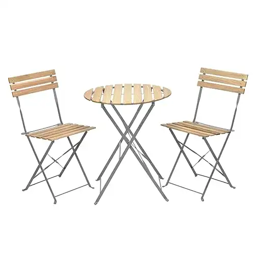 Alpine Corporation 3-Piece Wood Slat and Metal Bistro Set