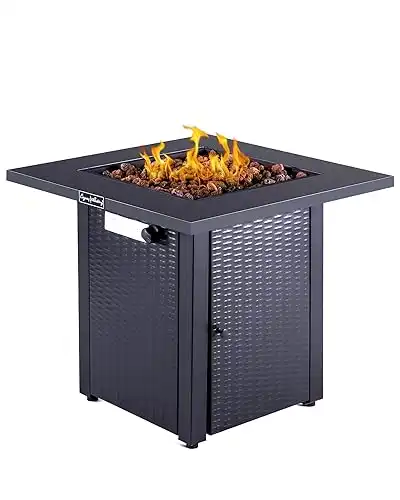 LEGACY HEATING 28in Propane Fire Pit Table, 50,000BTU Outdoor Gas Fire Pit, 2 in 1 Firepit Table w/Lid, Lava Rock, ETL Certified Steel Fire Table add Warmth to Parties on Backyard, Black