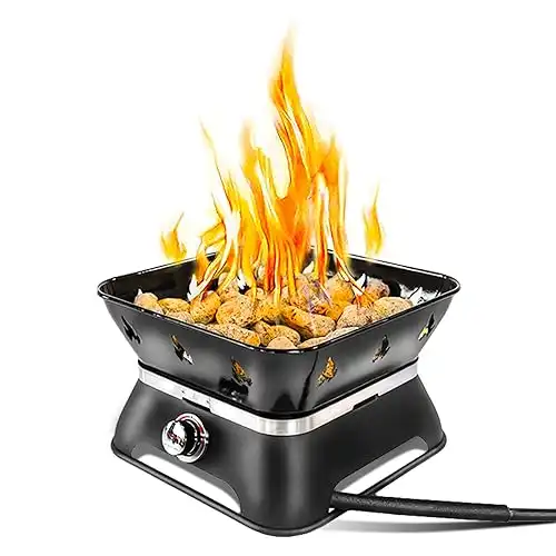 Outland Living Firecube 805 Portable 14-Inch Square Propane Gas Fire Pit for Camping with Cover, Carry Kit and Lava Rock Stones, 58,000 BTU, Black