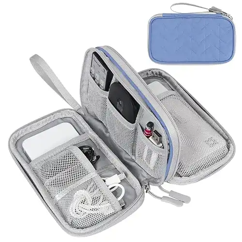 FYY Travel Cable Organizer Pouch Electronic Accessories Carry Case Portable Waterproof Double Layers All-in-One Storage Bag for Cord, Charger, Phone, Pattern Blue