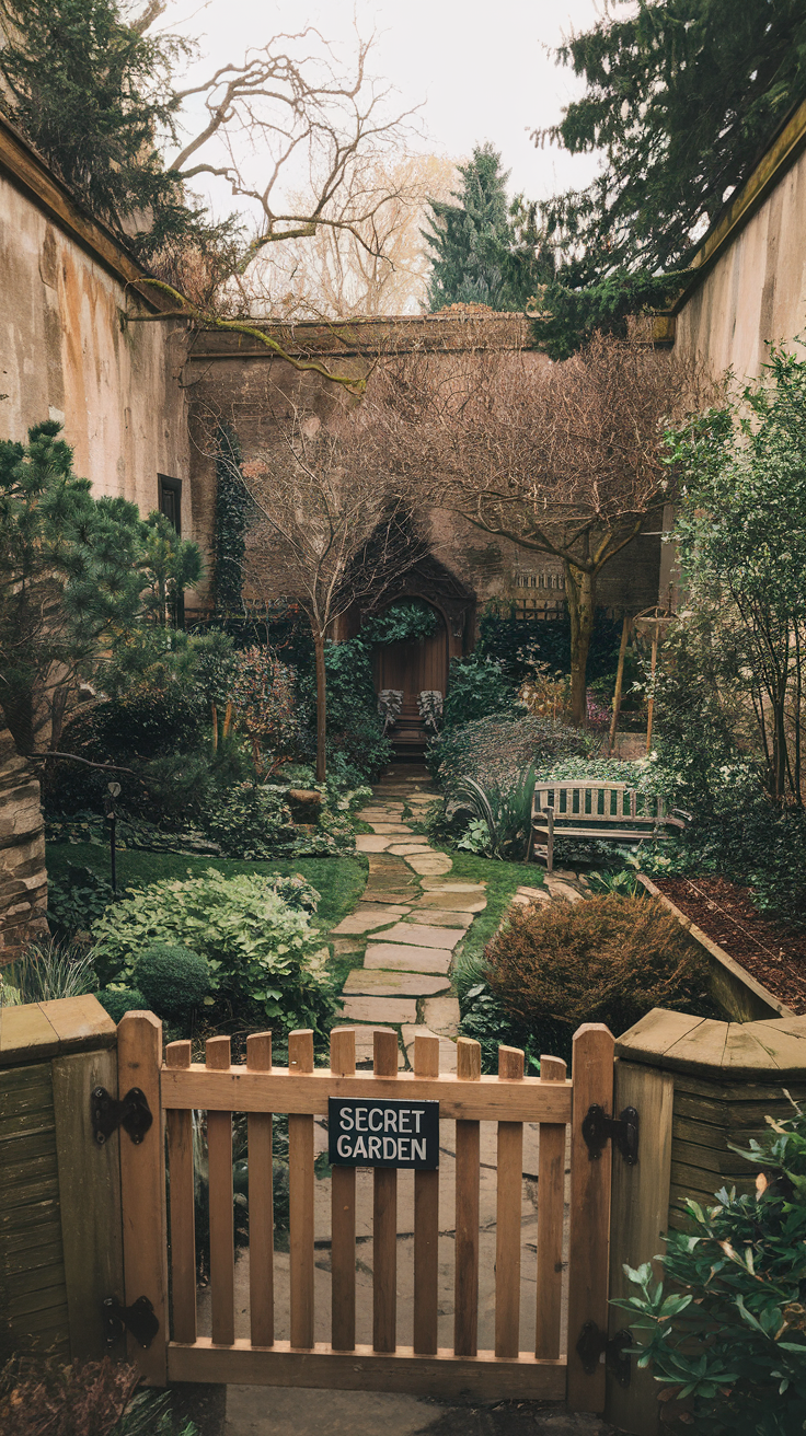 Illustration of a whimsical garden path with personalized signs