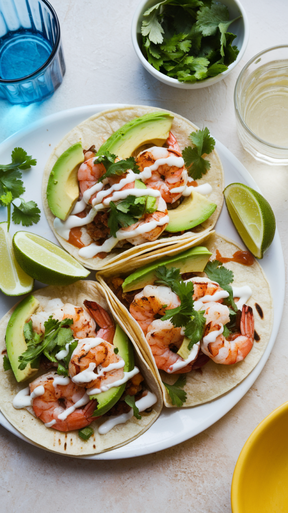 Shrimp tacos with cilantro lime slaw