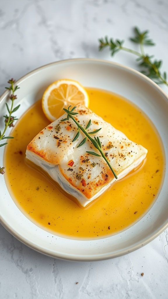 A delicious plate of Cod à la Meunière garnished with parsley and lemon