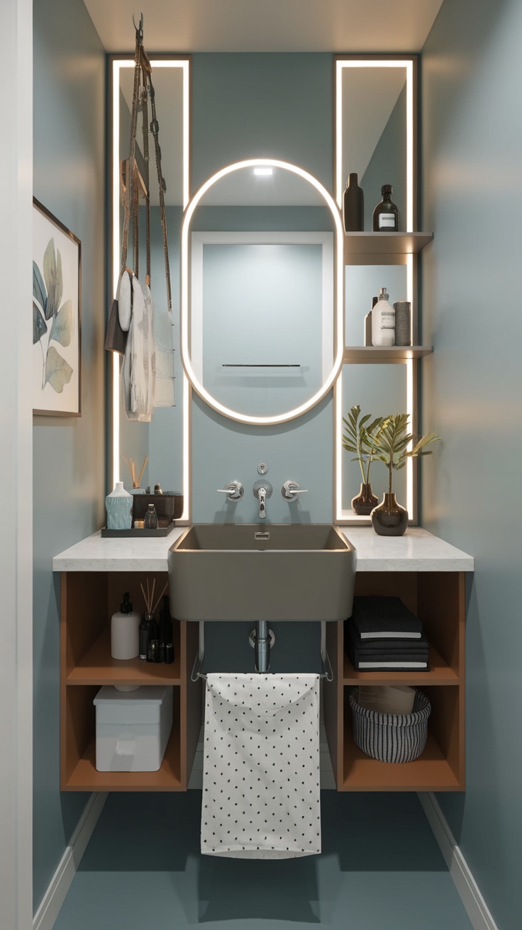 Stylish under-sink storage solution for a compact vanity room