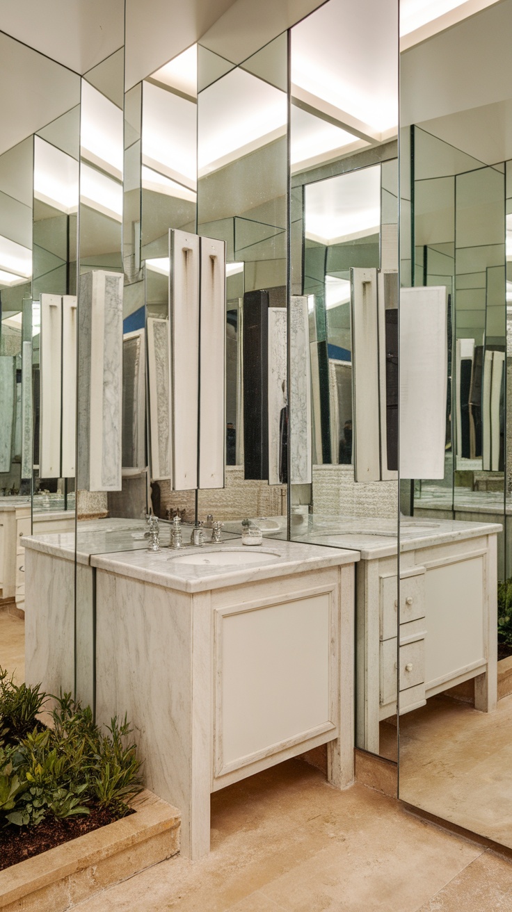 Compact vanity room featuring mirrors to create the illusion of space.