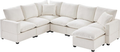 Wayfair Modern U Shape Modular Sofa, 7 Seat Chenille Sectional Couch Set
