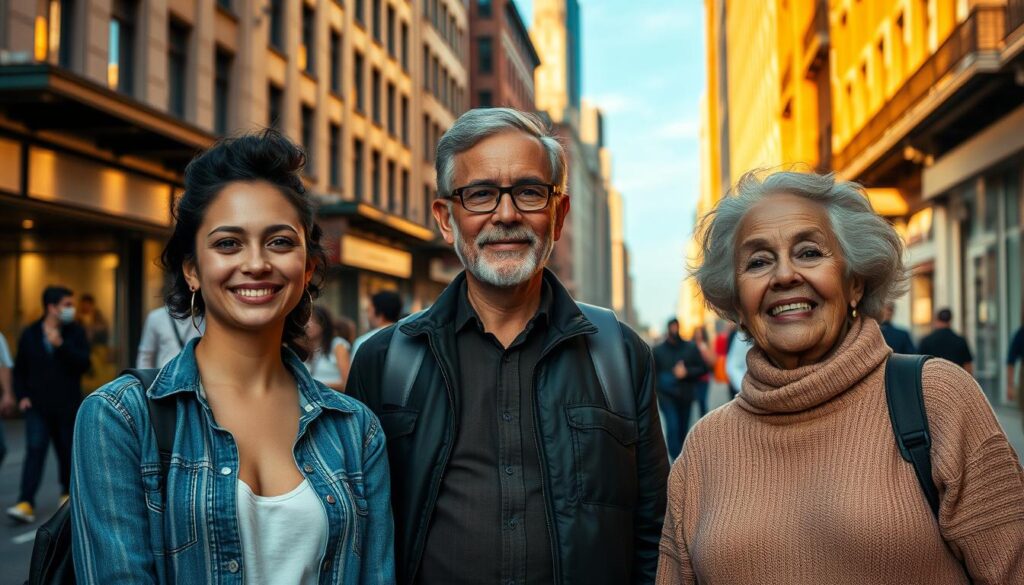 A bustling city street, its buildings and sidewalks bathed in warm, golden light. In the foreground, three individuals stand, each with a unique story of transformation etched upon their faces - a young woman beaming with newfound confidence, a middle-aged man with a resolute gaze, and a senior citizen radiating a sense of inner peace. Their poses and expressions convey a palpable energy, a testament to the power of personal growth and resilience. The scene is captured with a cinematic, wide-angle lens, drawing the viewer into the heart of these real-life experiences, inviting contemplation and inspiration. A bustling city street, its buildings and sidewalks bathed in warm, golden light. In the foreground, three individuals stand, each with a unique story of transformation etched upon their faces - a young woman beaming with newfound confidence, a middle-aged man with a resolute gaze, and a senior citizen radiating a sense of inner peace. Their poses and expressions convey a palpable energy, a testament to the power of personal growth and resilience. The scene is captured with a cinematic, wide-angle lens, drawing the viewer into the heart of these real-life experiences, inviting contemplation and inspiration.