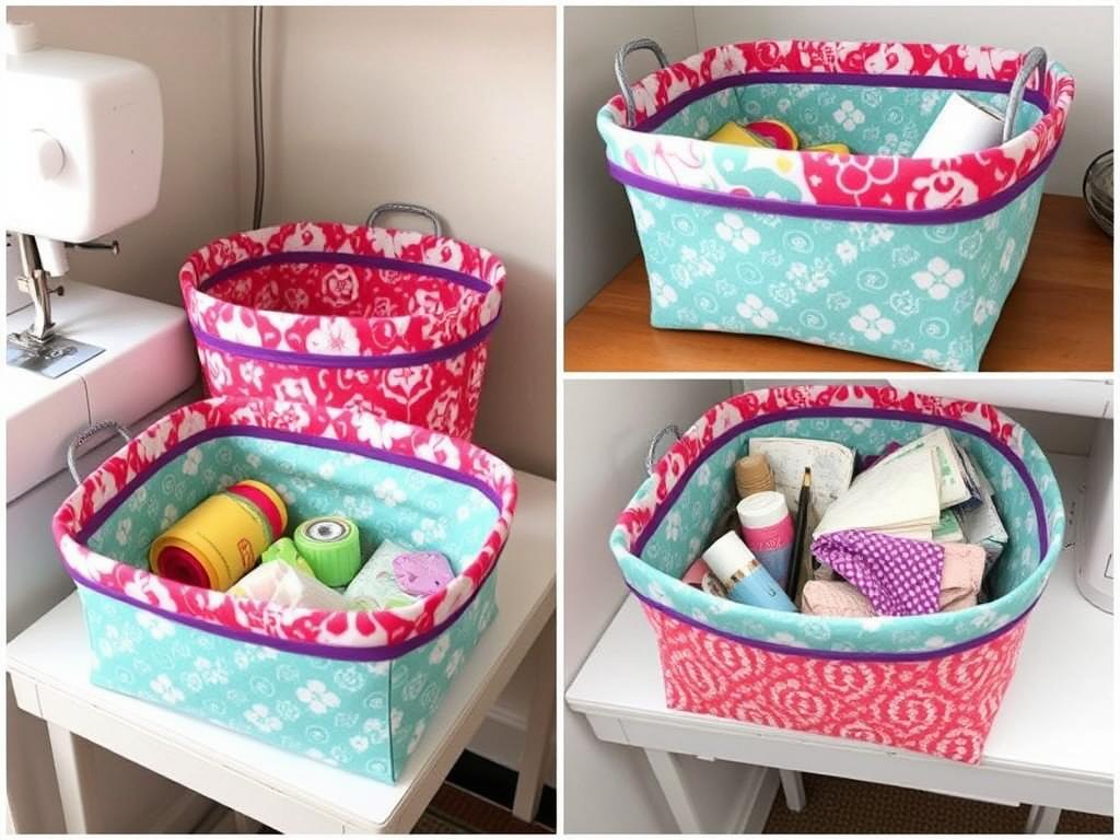 Collapsible fabric baskets for sewing storage in small spaces Collapsible fabric baskets for sewing storage in small spaces