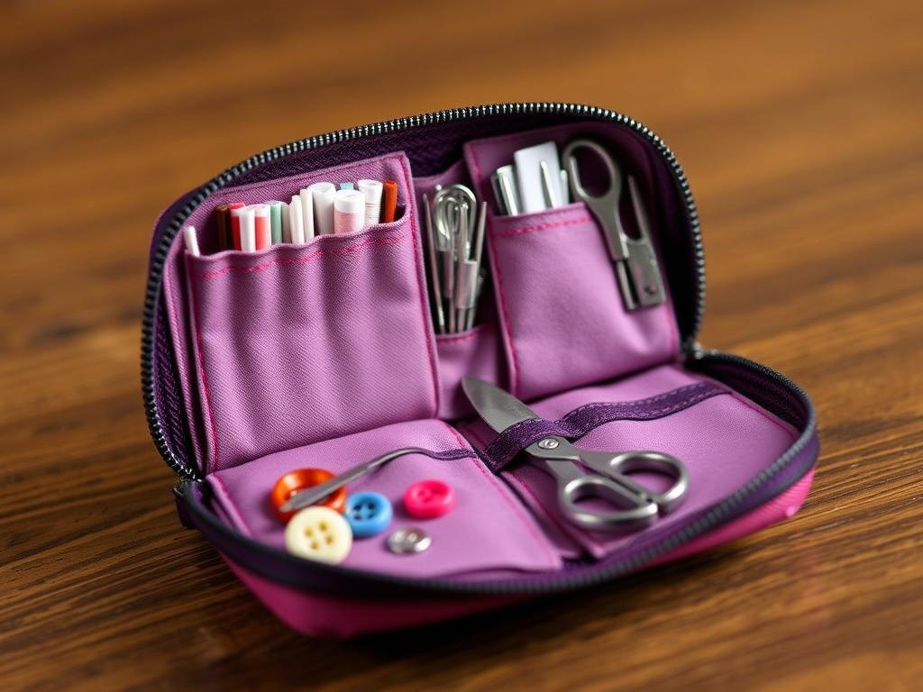 Compact fabric sewing kit with essential tools for small spaces Compact fabric sewing kit with essential tools for small spaces