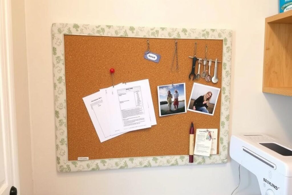 Fabric-covered pin board for sewing pattern storage in small spaces Fabric-covered pin board for sewing pattern storage in small spaces