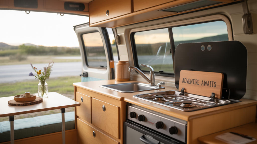 Well-organized small camper interior with smart furniture layout