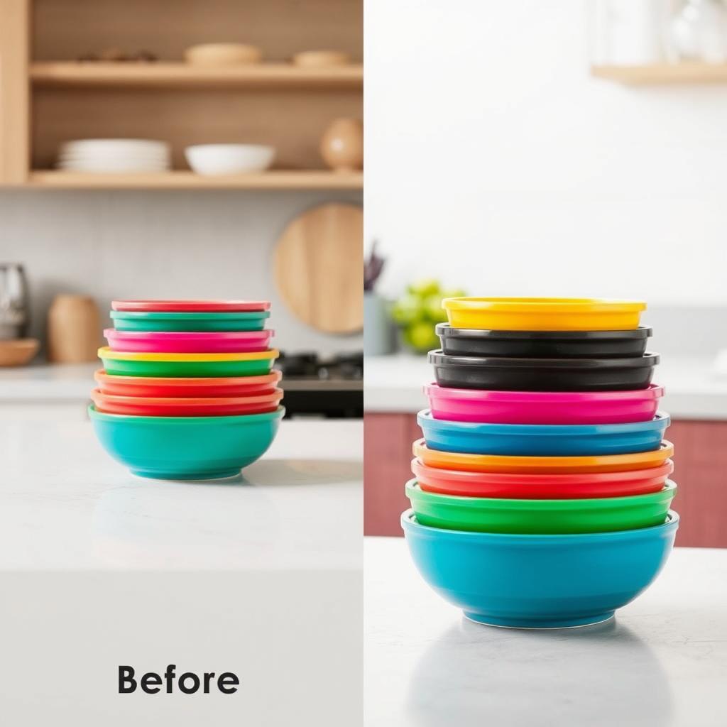 Joseph Joseph Nest 9 Nesting Bowls Set showing space-saving storage Joseph Joseph Nest 9 Nesting Bowls Set showing space-saving storage