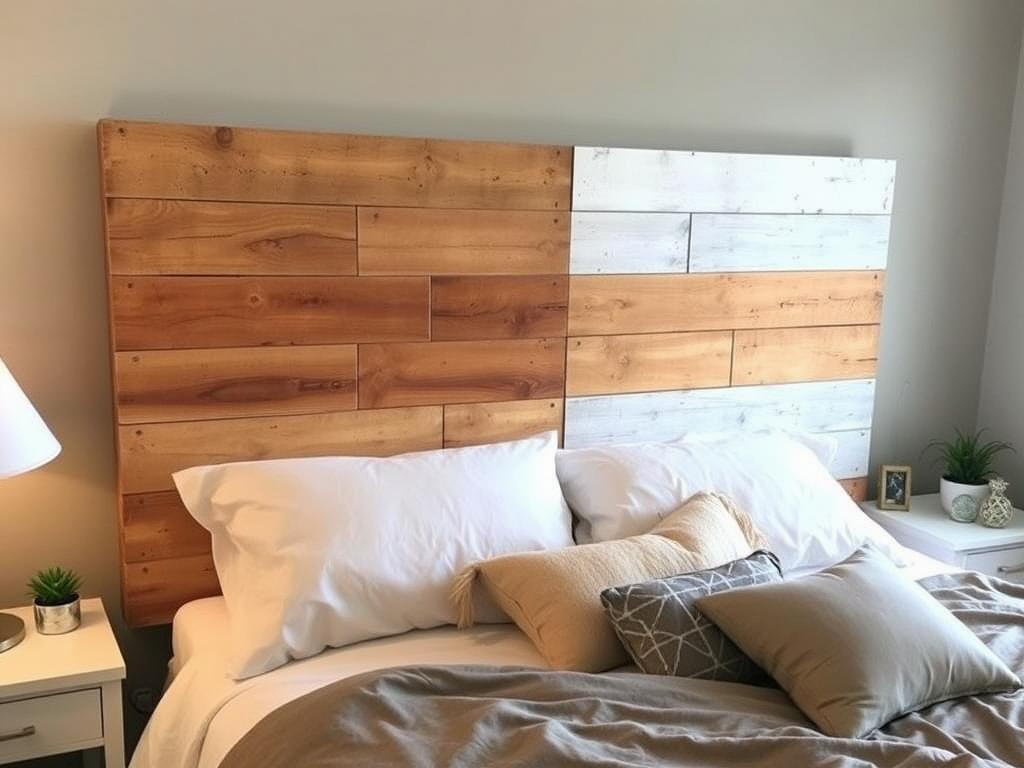 Pallet wood farmhouse headboard with two-tone finish Pallet wood farmhouse headboard with two-tone finish